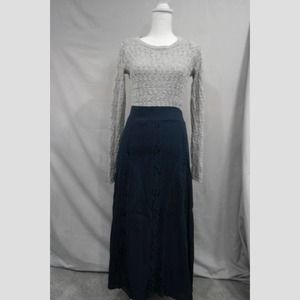 INC Small Navy Textured and Lace A-line Maxi Skirt